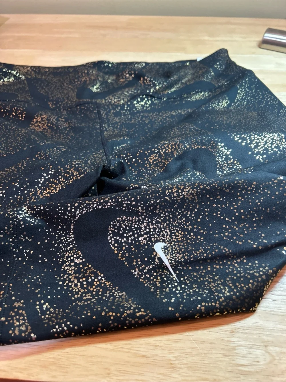 NEW Nike One Women Mid-Rise Foil Printed Leggings Black Gold XXL Tight Fit Ankle